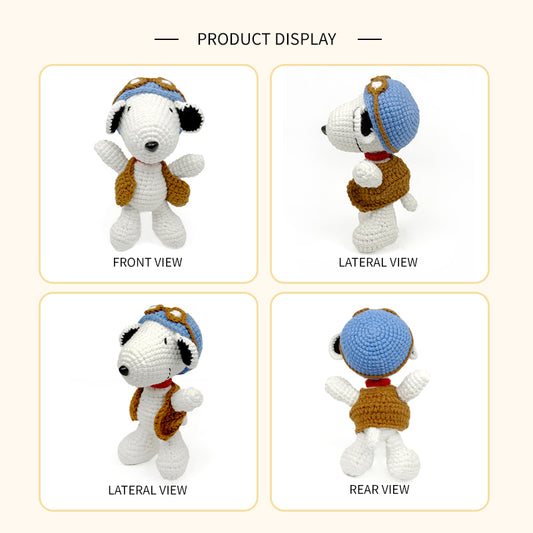 Crochet Aviator Dog Plush Toy, Handmade Amigurumi Pilot Puppy Gift