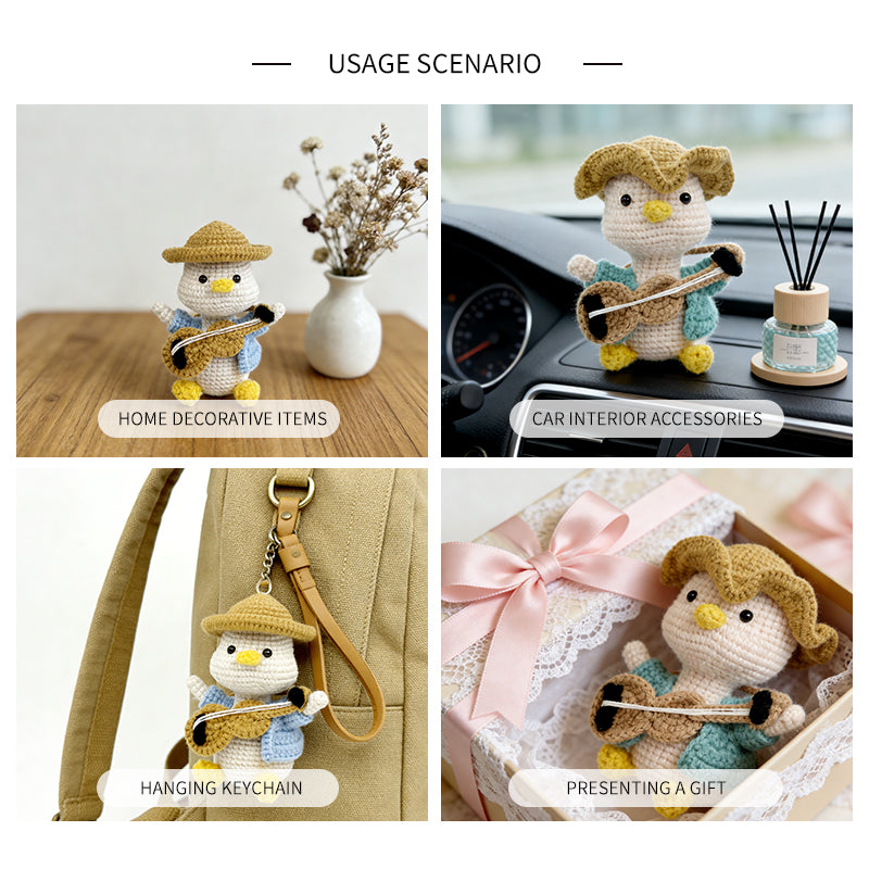 Crochet Music Bird Plush Toy Set, Handmade Amigurumi Duck Dolls Gift