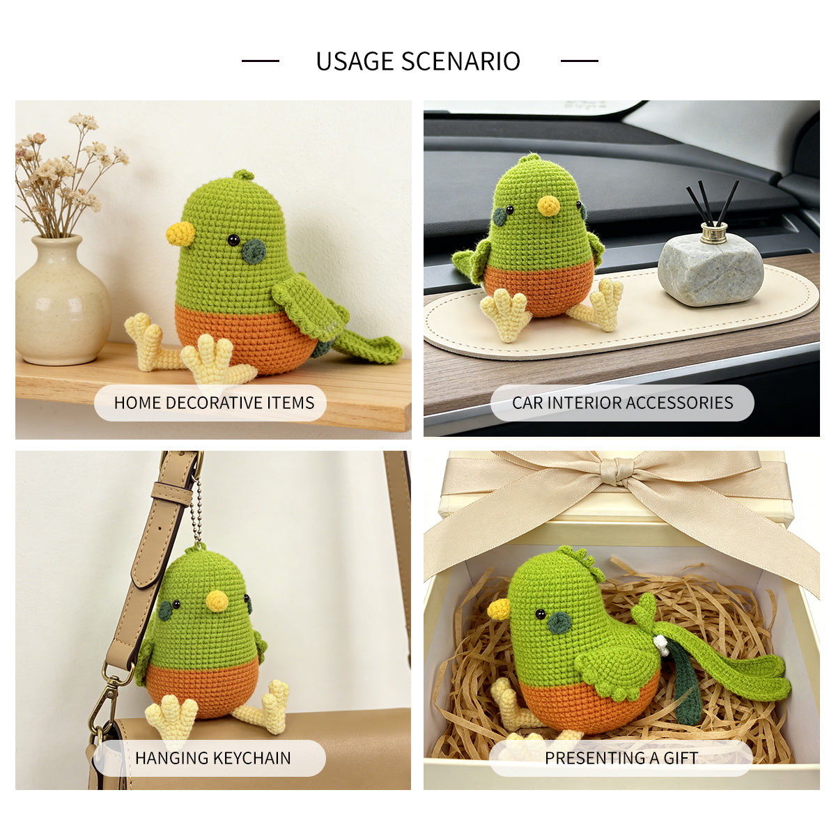 Crochet Parrot Plush Toy, Handmade Amigurumi Bird Doll Gift