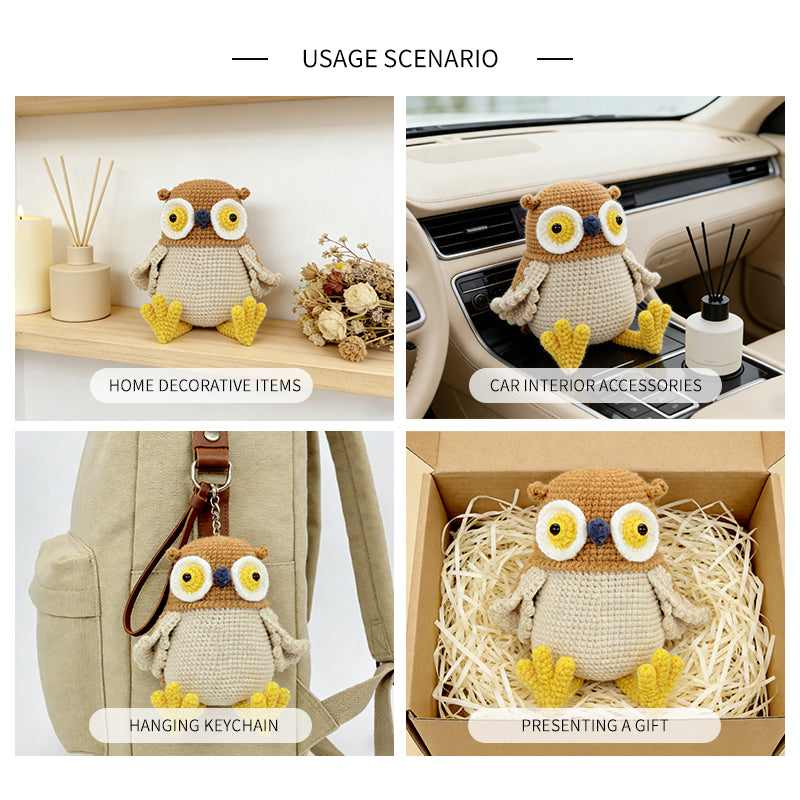 Crochet Owl Plush Toy, Handmade Amigurumi Bird Doll Gift