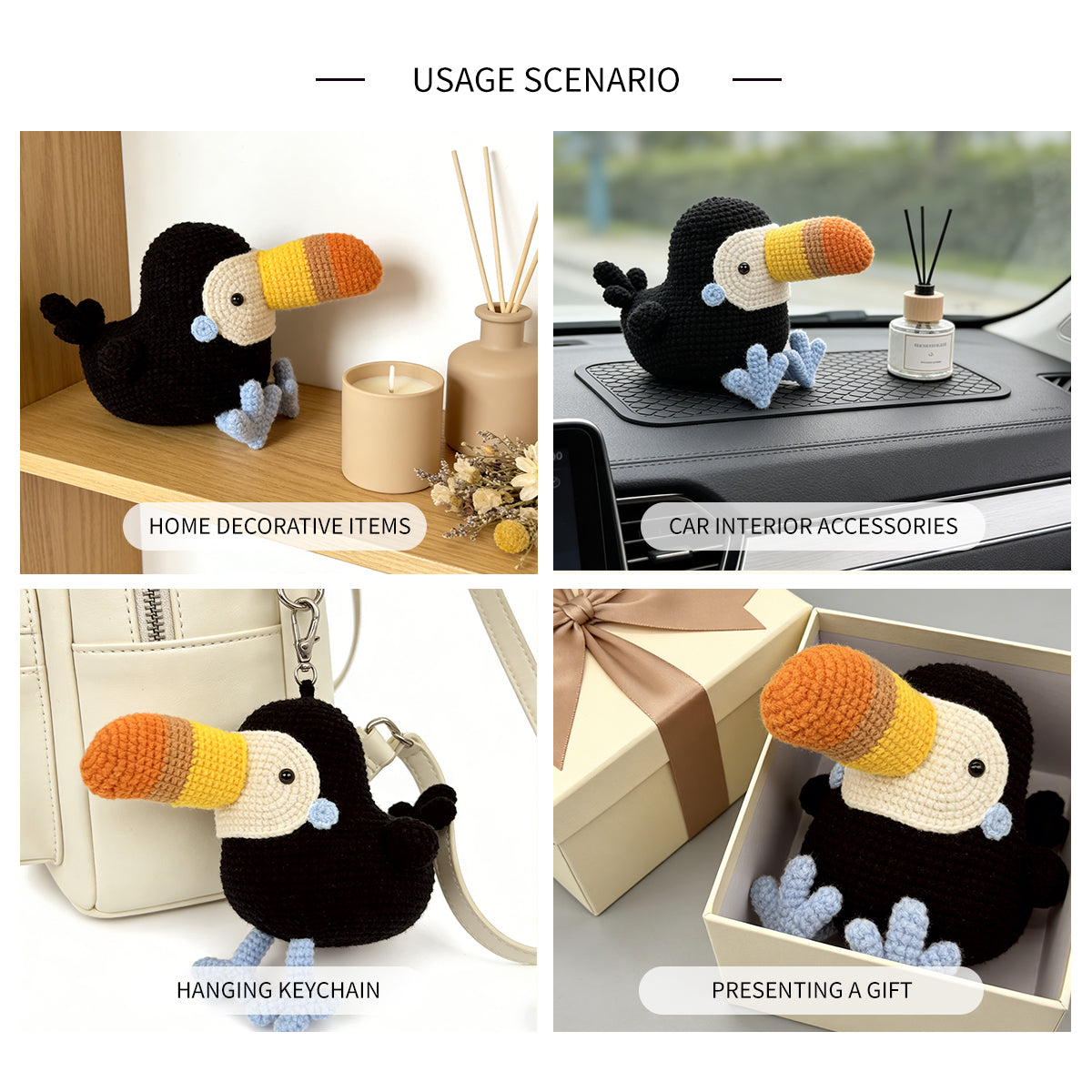 Crochet Toucan Plush Toy, Handmade Amigurumi Bird Doll Gift