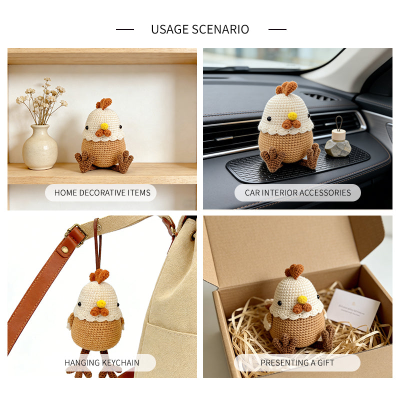 Crochet Chicken Plush Toy, Handmade Amigurumi Farm Animal Doll Gift