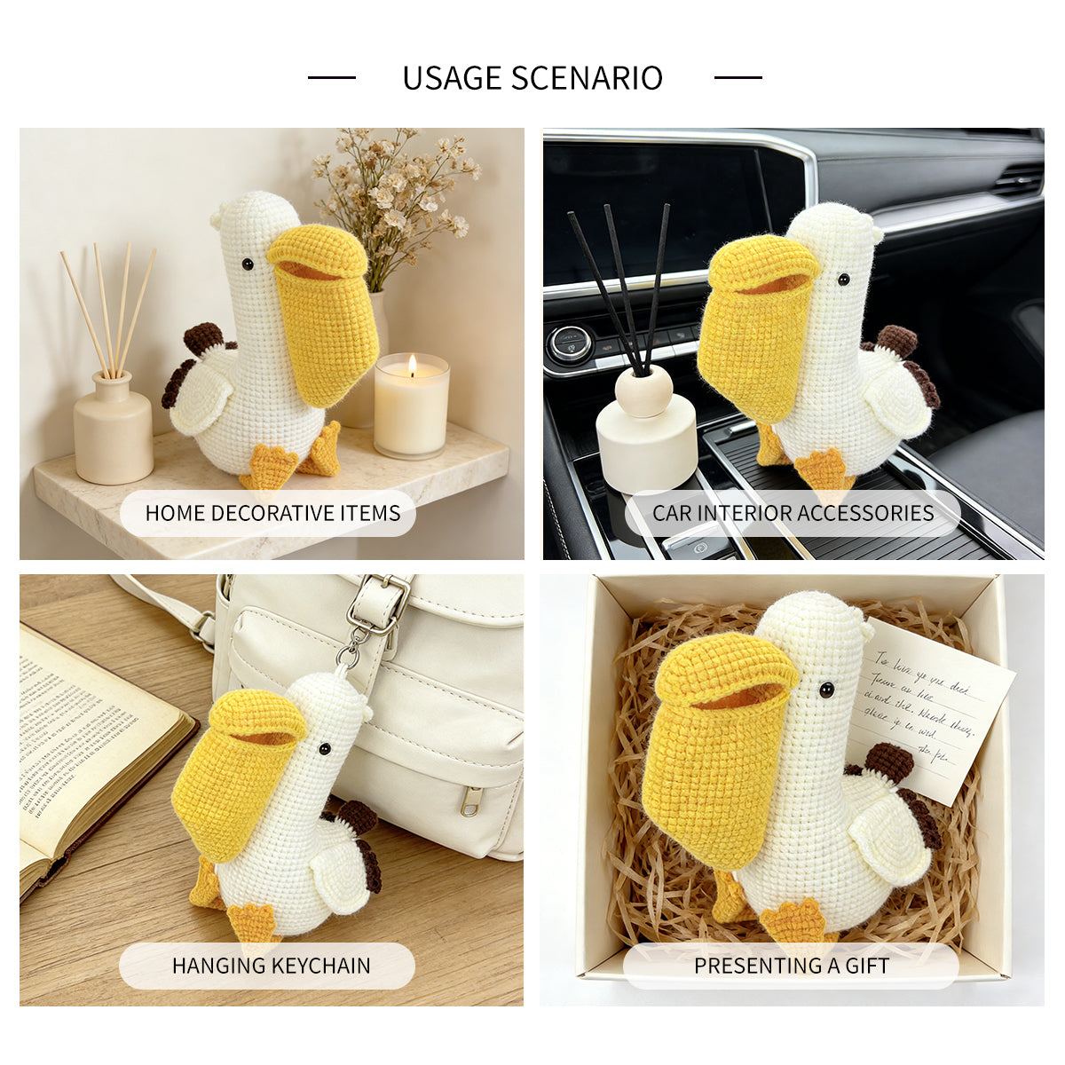 Crochet Pelican Plush Toy, Handmade Amigurumi Bird Doll Gift