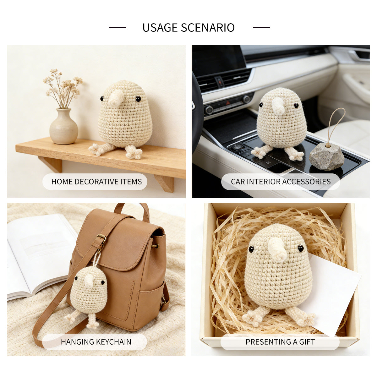Crochet Kiwi Bird Plush Toy, Handmade Amigurumi Bird Doll Gift