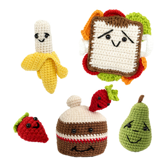 Handmade Crochet Play Food Set - Amigurumi Fruit and Sandwich Kitchen Toys