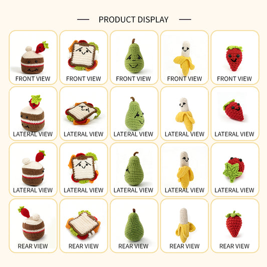 Handmade Crochet Play Food Set - Amigurumi Fruit and Sandwich Kitchen Toys