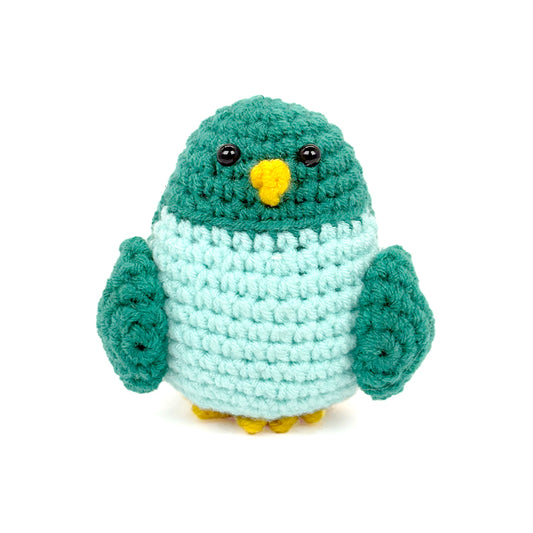 Green Crochet Bird Plush Toy, Handmade Amigurumi Animal Doll Gift