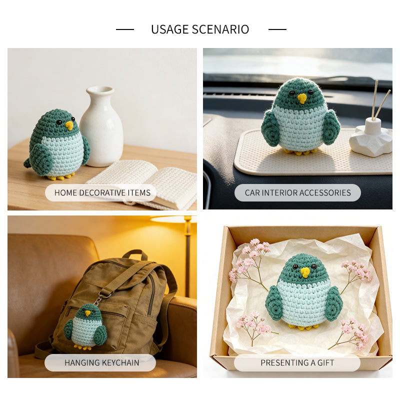 Green Crochet Bird Plush Toy, Handmade Amigurumi Animal Doll Gift