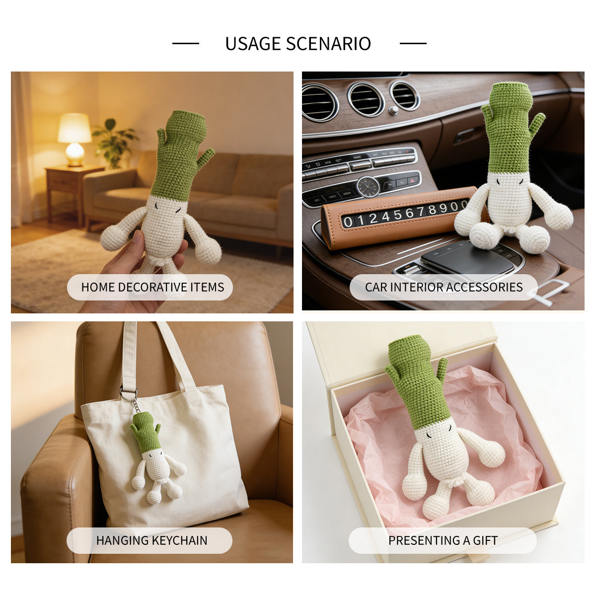 Funny Crochet Leek Plush Toy - Kawaii Amigurumi Green Onion Doll
