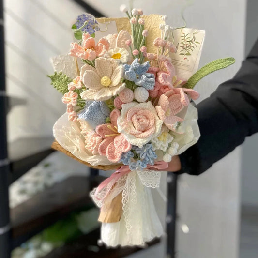 Handmade crochet diy jasmine rose yarn bouquet hand-made flower material package homemade gift