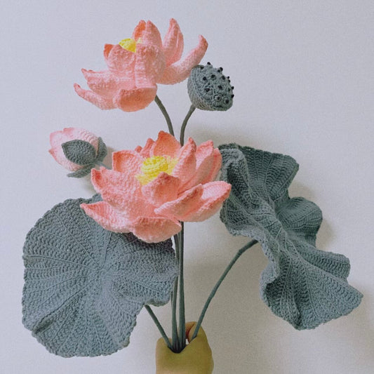Lotus Flower DIY Woven Bouquet Knitting Kit with Crochet Hooks - Good Luck Preserved Flower Ornament Gift