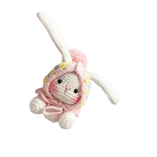 Cute handmade knitted lop-eared rabbit doll, granny check DIY kit, homemade yarn car decoration gift