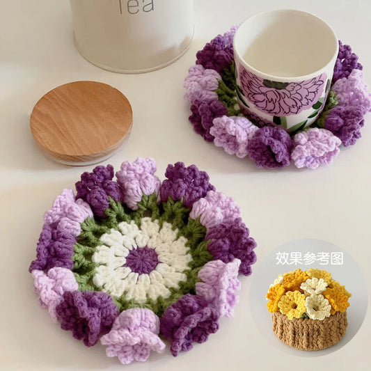 Daisy bouquet coaster DIY crochet kit with lily of the valley hand-knitted roses