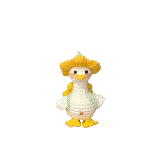 Handmade DIY "Back-to-School Duck" Keychain — Crochet Kit (Yarn & Materials) — Knitted Doll Gift