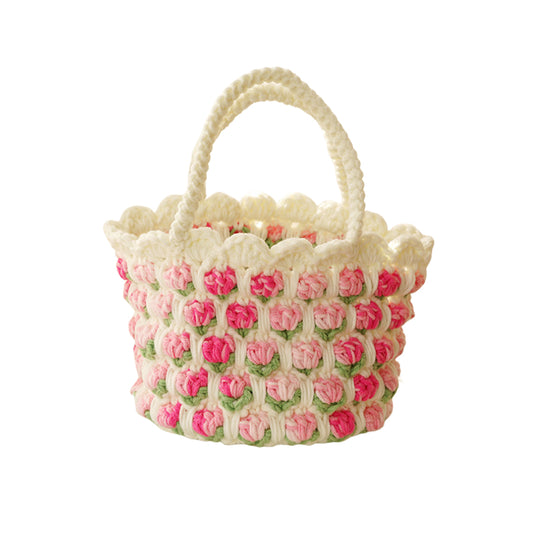 Tulip-shaped hand-knitted bag, crocheted bag, DIY material kit, homemade gift