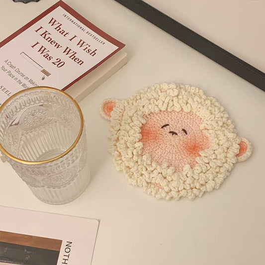 Cute sheep coaster DIY kit, yarn, crochet hook, perfect gift for your best friend.
