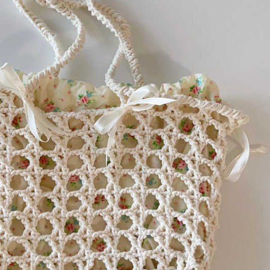 DIY Crochet Summer Floral Wedding Openwork Bag Small Round Yarn Shoulder Bag Knitting DIY Material Kit
