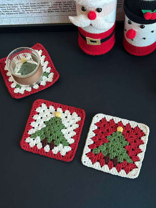 Christmas hat coaster crochet DIY kit yarn handmade Christmas tree gift