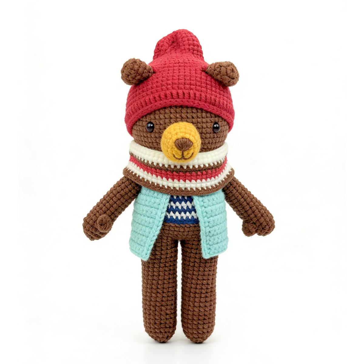 Handmade Crochet Brown Bear Plush - Amigurumi Woodland Baby Toy