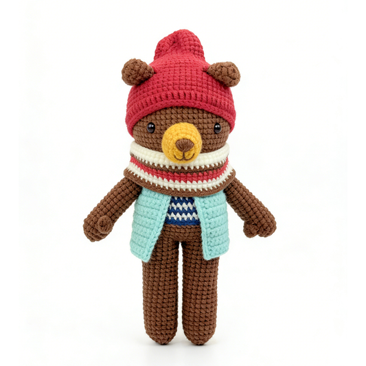 Handmade Crochet Brown Bear Plush - Amigurumi Woodland Baby Toy