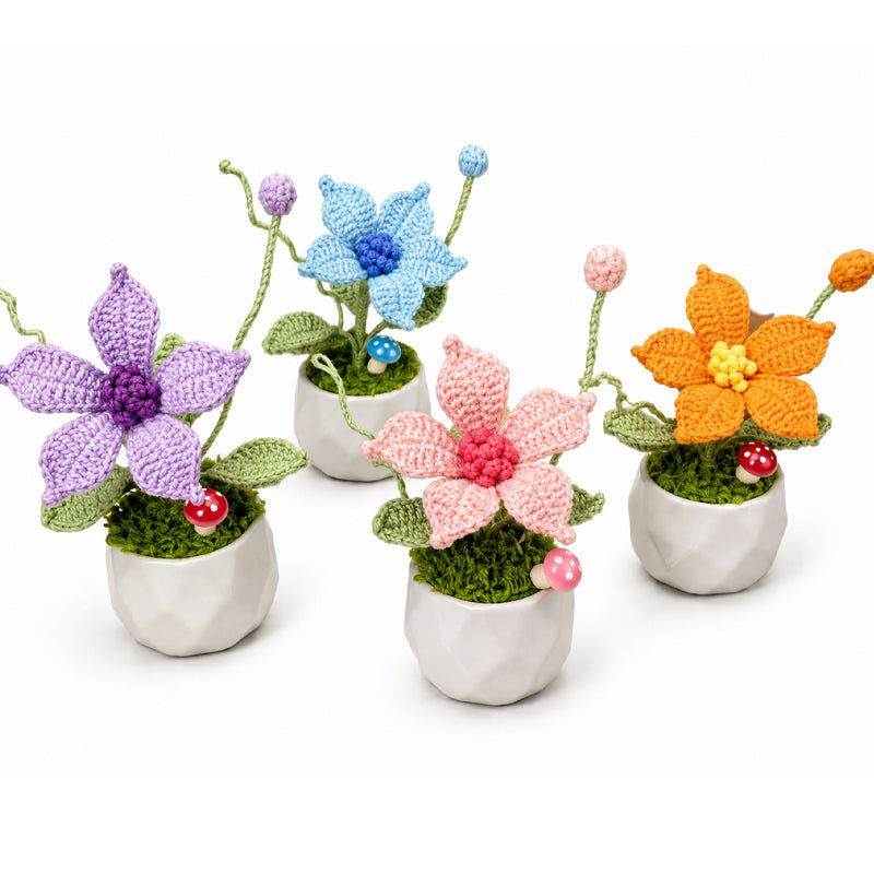 Handmade Crochet Mini Clematis Potted Plant