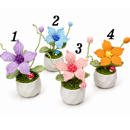 Handmade Crochet Mini Clematis Potted Plant