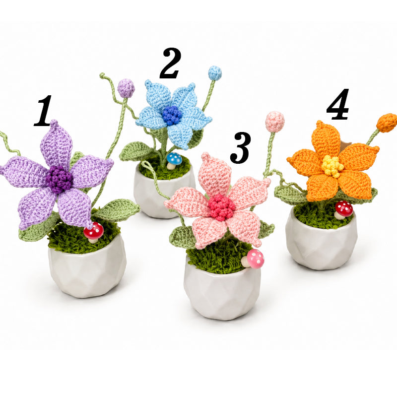 Handmade Crochet Mini Clematis Potted Plant