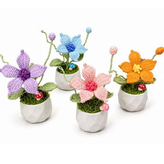 Handmade Crochet Mini Clematis Potted Plant