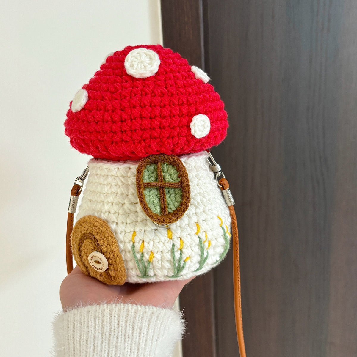 DIY handmade mushroom crossbody bag, crochet kit, knitted phone bag, a fun way to pass the time.
