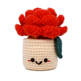 Crochet Potted Flower Plush, Handmade Red Rose Amigurumi Plant Decor