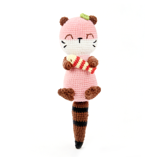 Handmade Crochet Otter Plush - Cute Amigurumi Pink Animal holding Fish Toy