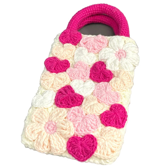 Heart-shaped phone bag DIY material kit, yarn, crochet hook, cute crossbody bag, a gift for your girlfriend.