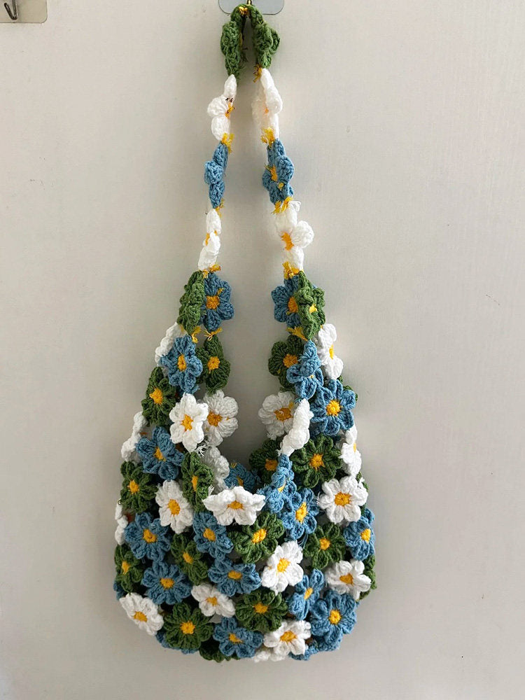 DIY crocheted bag kit with yarn, flower knitting, shoulder bag