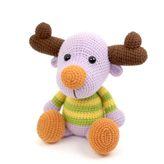 Handmade Crochet Moose Plush Toy - Colorful Amigurumi Woodland Baby Gift