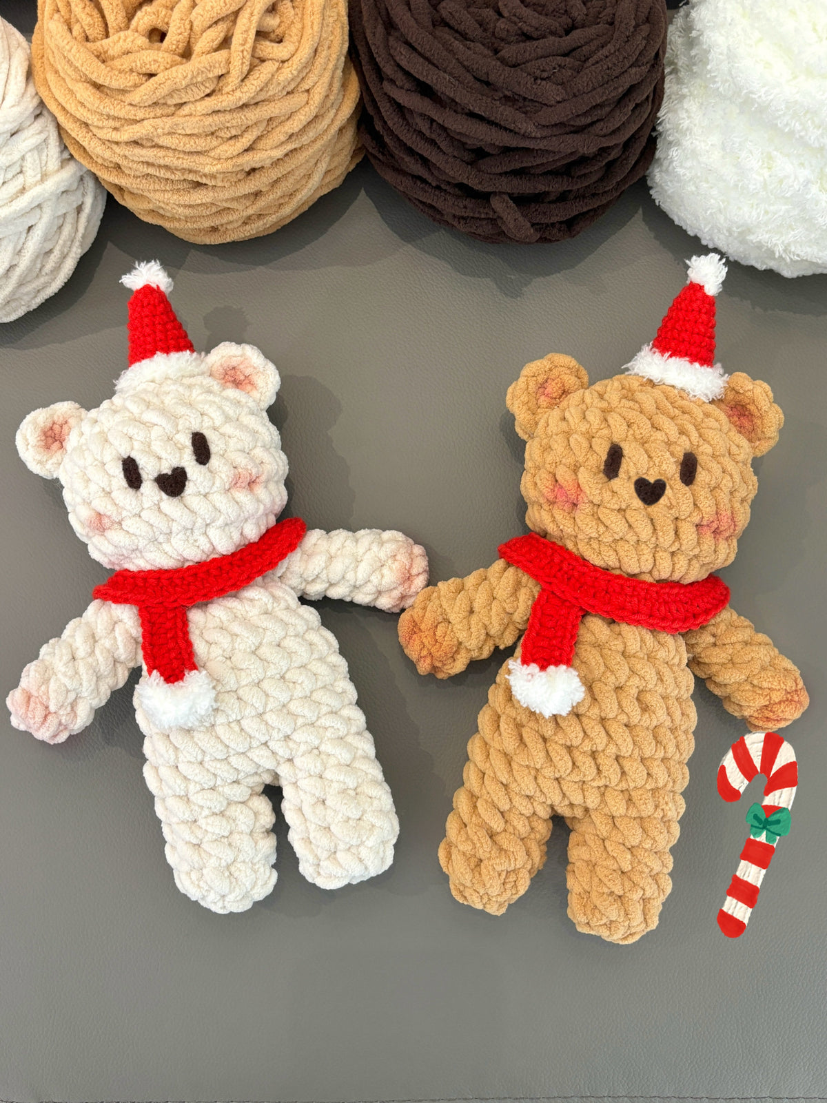 Two bears crochet Christmas scarf, bear doll material kit for hand knitting