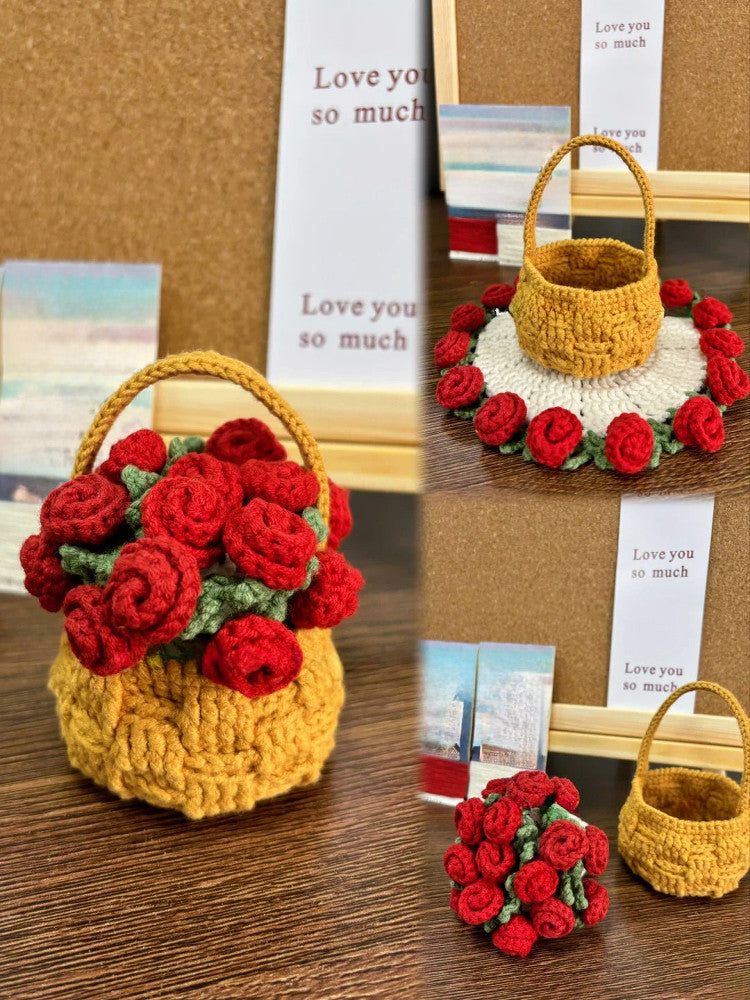 Mini rose bouquet coaster DIY knitting kit