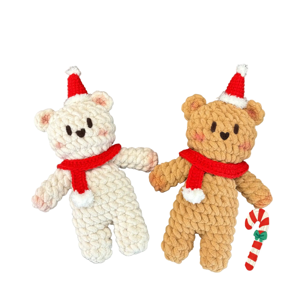 Two bears crochet Christmas scarf, bear doll material kit for hand knitting