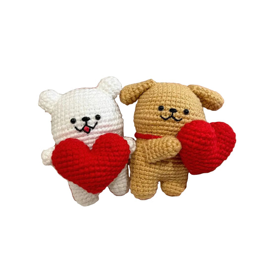 DIY handmade yarn crochet hook appliqué line puppy knitting material kit, homemade couple keychain