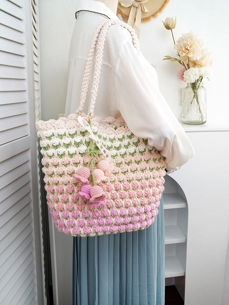 Large Gradient Tulip Handbag DIY Crochet Kit Gift