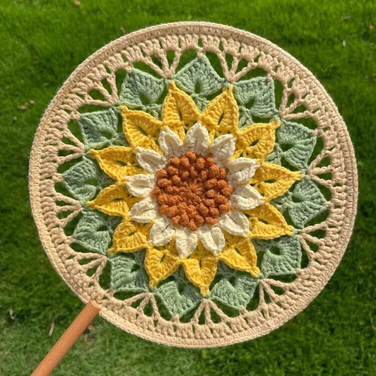 DIY crochet fan kit with traditional Chinese style, featuring Dunhuang patterns, for handmade crafts, including coasters and fans as gifts.