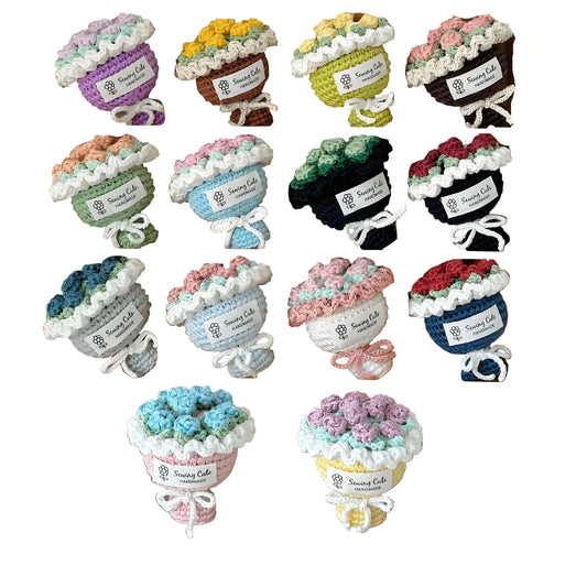 various colorful crocheted ice cream cones.