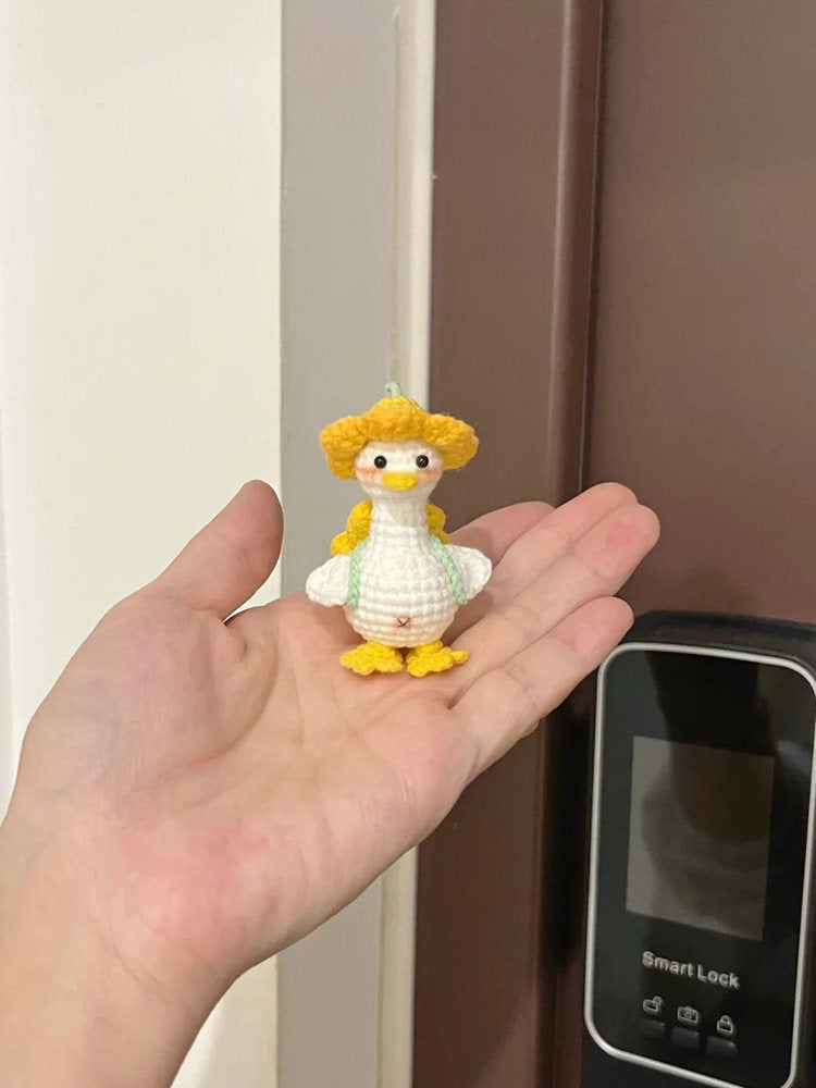 Handmade DIY "Back-to-School Duck" Keychain — Crochet Kit (Yarn & Materials) — Knitted Doll Gift