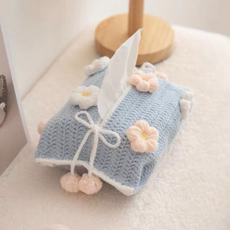 Puff Flower Strawberry Lily of the Valley Tissue Box Knitting DIY Material Kit Yarn Crochet Hook Tissue Box