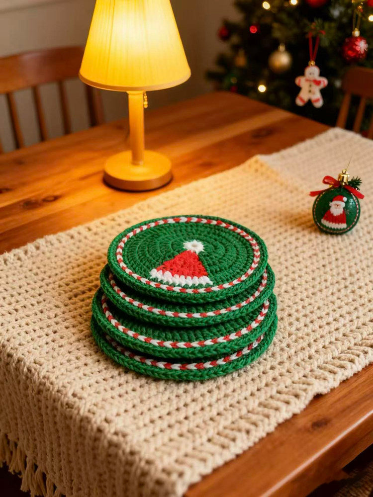 Christmas hat coaster crochet DIY kit yarn handmade Christmas tree gift