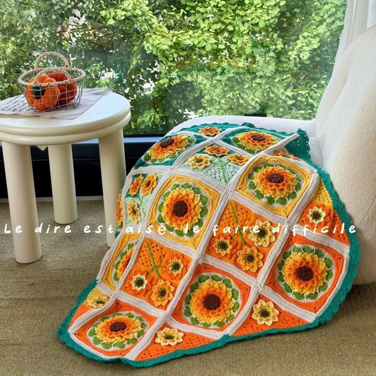 Handmade Sunflower Granny Square Crochet Blanket