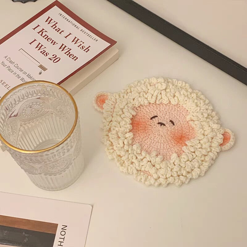 Cute sheep coaster DIY kit, yarn, crochet hook, perfect gift for your best friend.