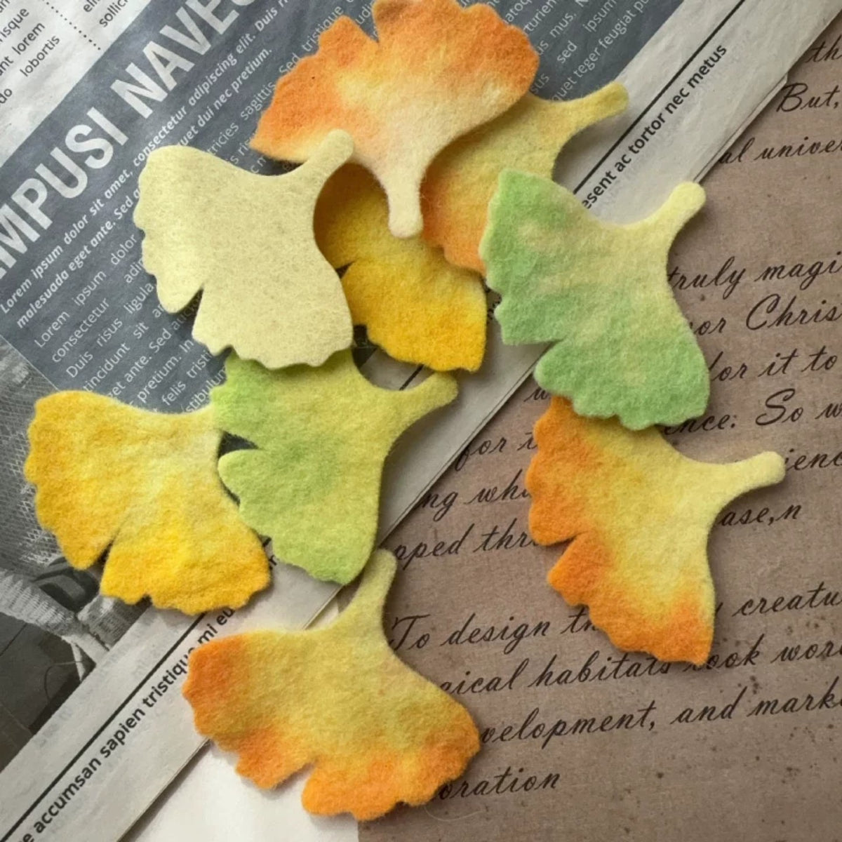 Colorful Hand-Cut Ginkgo Leaf Felt Pieces