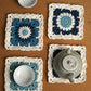 DIY crochet blue and white porcelain coaster kit; homemade Maillard yarn heat insulation mat gift for family friends