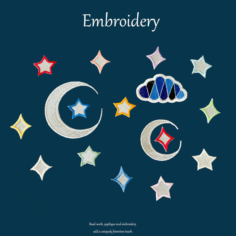 Moon, Star, and Cloud Embroidered Patches