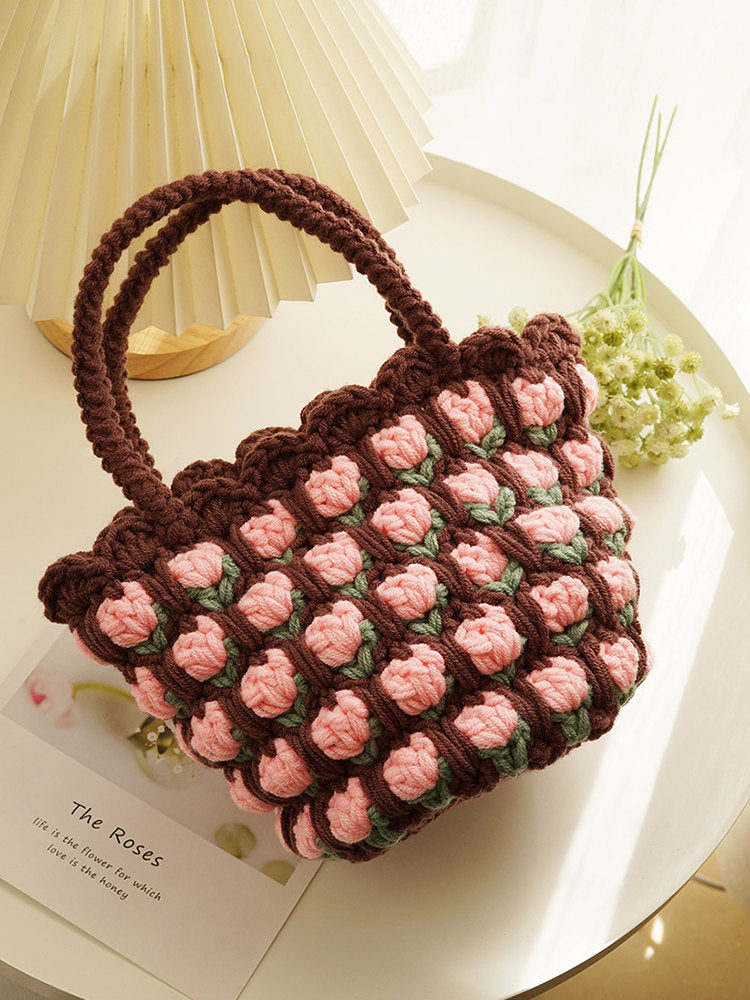 Tulip-shaped hand-knitted bag, crocheted bag, DIY material kit, homemade gift